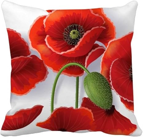 Amazon Co Jp 赤い花の絵のコーンポピーの花びらの果実 スクエアな枕を挿入してクッションカバーの家のソファの装飾贈り物 50cm X 50cm ホーム キッチン