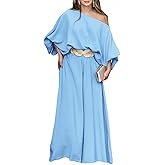 CHICME Women Summer 2 Piece Outfits Off Shoulder Lantern Sleeve Top Flowy Wide Leg Pants Set