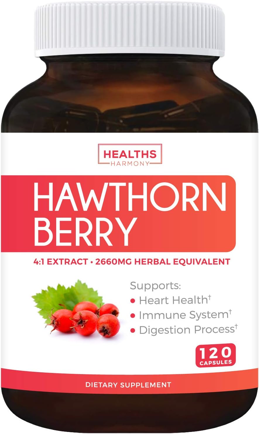 Hawthorn Berry 4:1 Extract (120 Capsules) Supports Healthy Blood Pressure, Circulation, Heart Health & Immune System - Powerful Antioxidant Hawthorne Supplement: Health & Personal Care