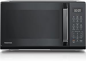 TOSHIBA microwave in mirrored black, 23 liters, 800W, digital solo mini microwave with 11 power levels, 6 automatic programs, express cooking function, defrost, digital display, MW3-EM23PE(BM)
