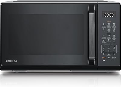 TOSHIBA microwave in mirrored black, 23 liters, 800W, digital solo mini microwave with 11 power levels, 6 automatic programs, express cooking function, defrost, digital display, MW3-EM23PE(BM)