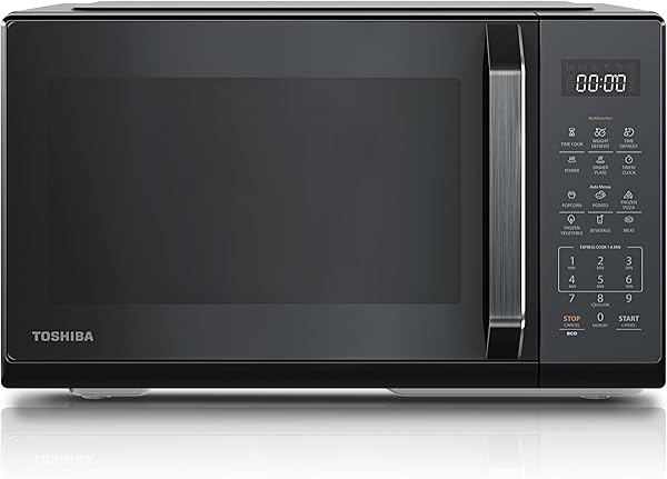 TOSHIBA microwave in mirrored black, 23 liters, 800W, digital solo mini microwave with 11 power levels, 6 automatic programs, express cooking function, defrost, digital display, MW3-EM23PE(BM)