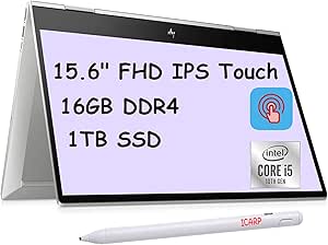 HP 2021 Flagship Envy x360 Convertible 2 in 1 Laptop 15.6" FHD IPS Touchscreen Intel Quad-Core i5-10210U(Beats i7-8550U) 16GB DDR4 1TB SSD Backlit Fingerprint B&amp;O Webcam Win 10 + Pen