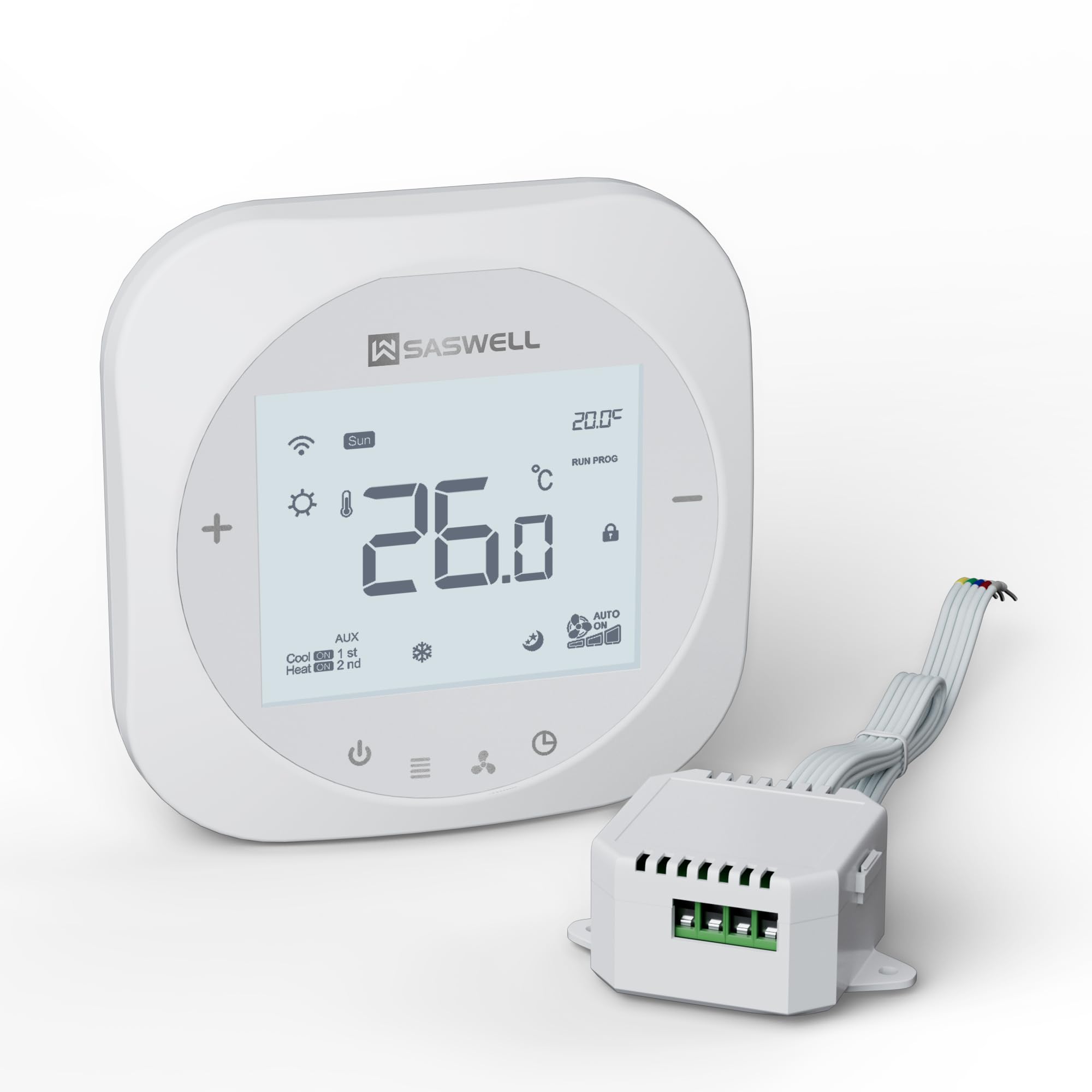 Photo 1 of SASWELL Smart WiFi Thermostat for Home, Programmable Thermostat with C-Wire Adapter, 3H/2C for Heat Pump & Conventional Systems, Tuya App Control, Compatible with Alexa & Google Assistant, White