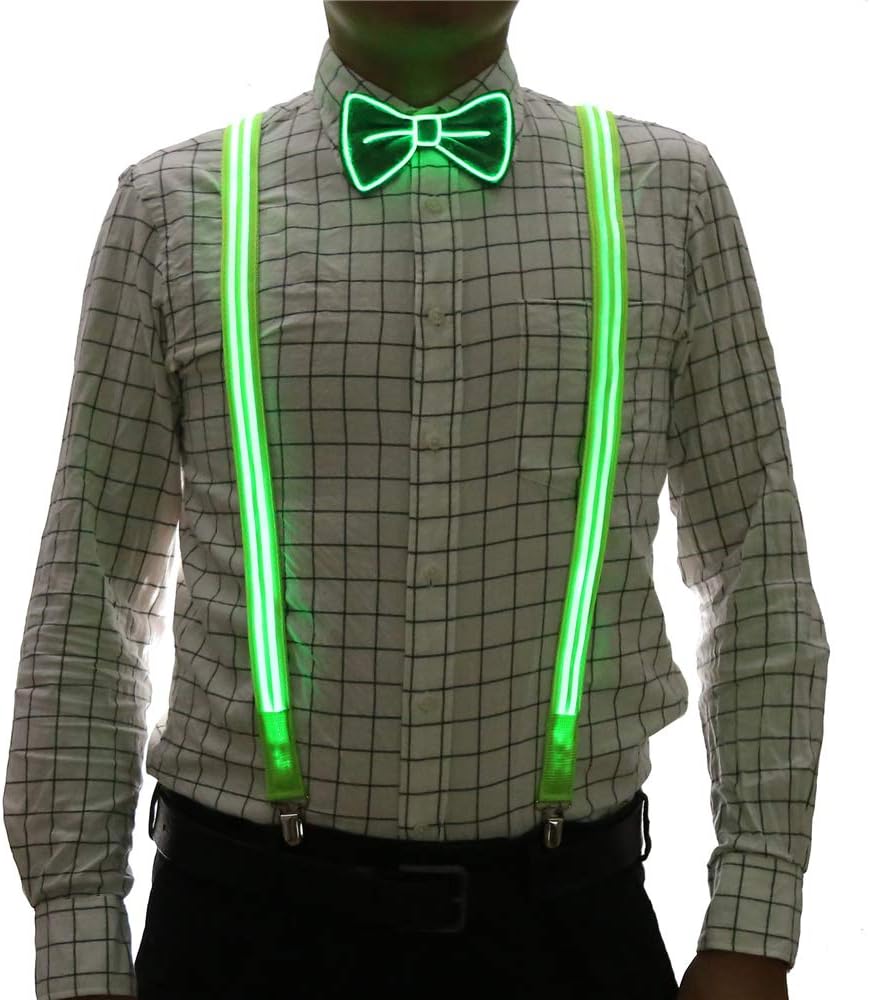 2 Pcs/Set, Good Quality Light Up Men's LED Suspenders And Bow Tie, Perfect for Music Festival Halloween Costume Party