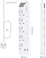 PIBEEX 4 Way Extension Lead with USB Ports 2M Mountable BS1363-2 13A 3250W view 6