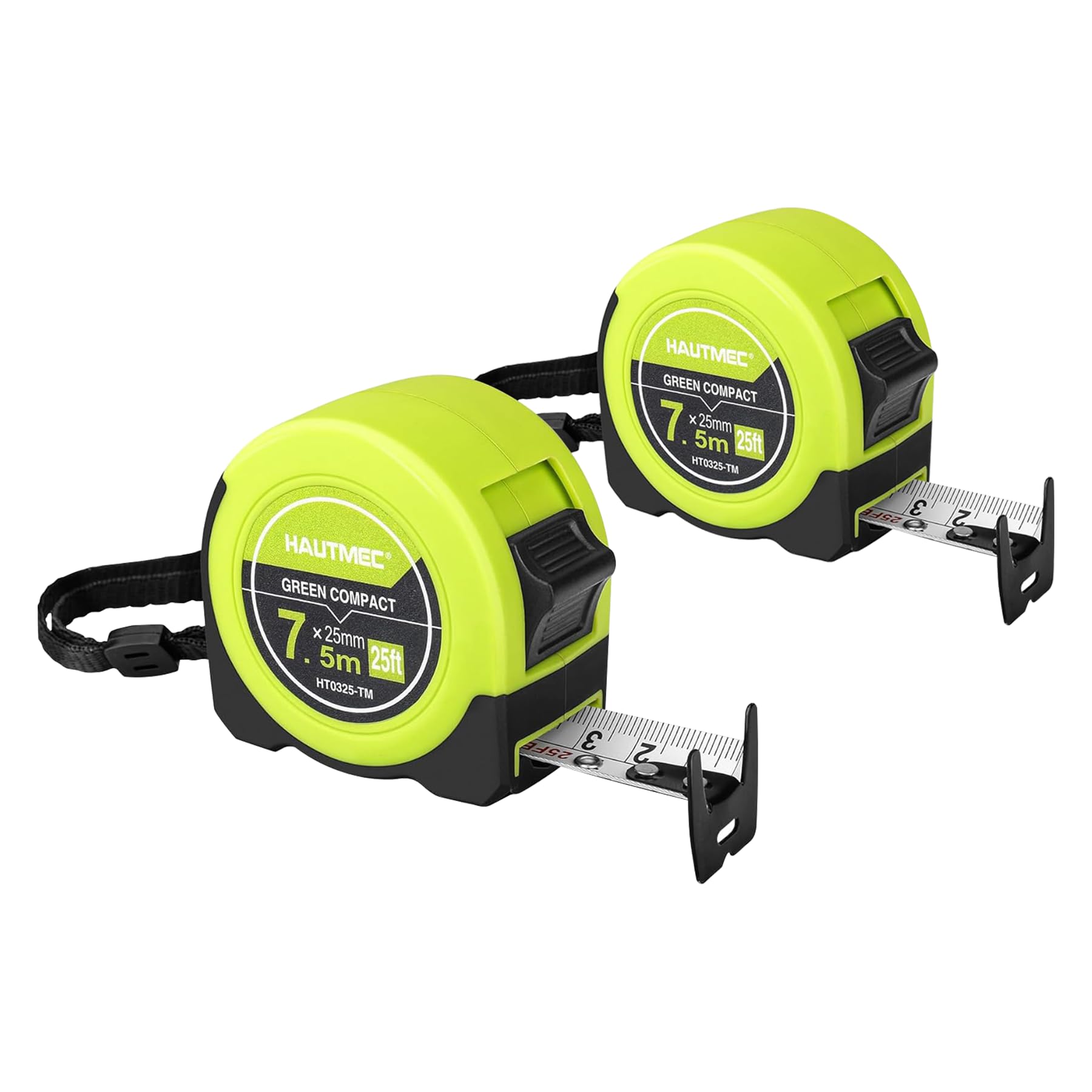 HAUTMEC Tape Measure 7.5m/25ft with Dual Scale Metric and Imperial 1/8 Fractions Measuring Tape Compact Economical for Home DIY Renovations Crafting Quick Fixes HT0325-2PC