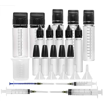 VEEAPE® Misch Flaschen Set für Liquids E-Liquids, mit Liquidflaschen 15ml/30ml/60ml/100ml mit Skala, Dosierspritzen1ml/5ml/10