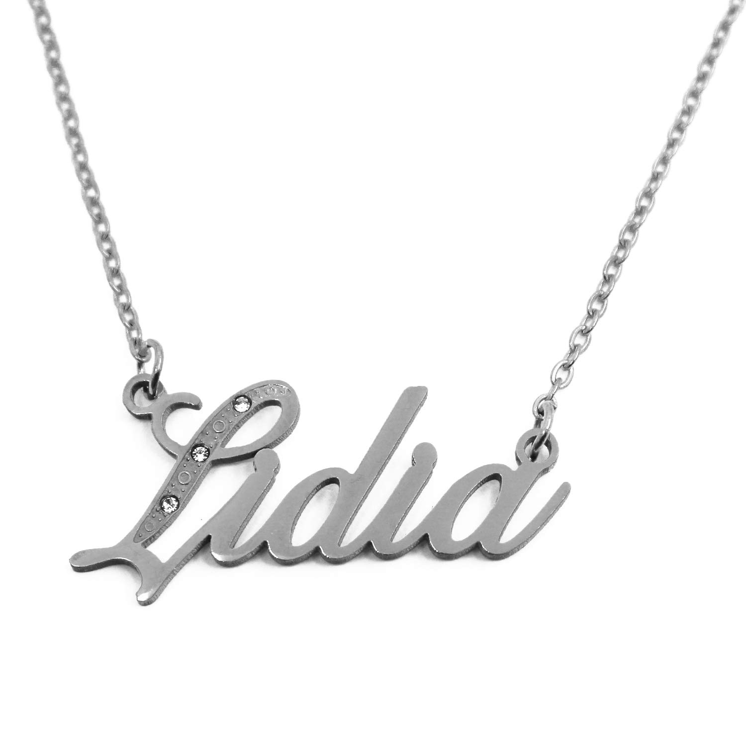 Lidia Name Necklace Personalised Silver Tone, Custom Dainty Name Pendants, Jewellery for Ladies, Girlfriend, Mother, Sister, Friends