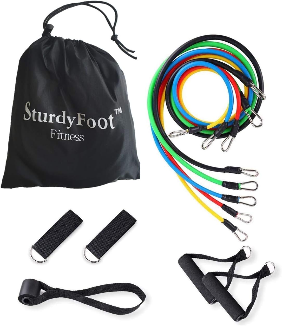 SturdyFoot 11 Piece Set Resistance Bands Workout Exercise, Pull Rope Yoga Fitness, 5 Fitness Tubes, Complete Home Gym Fitness