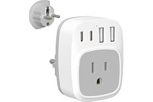 European Travel Plug Adapter, Maxpw Schuko Type E F Germany France Power Adapter with 1 AC Outlet 4 USB Ports(2 USB C), International Power Adaptor for US to EU Spain French German Iceland Korea