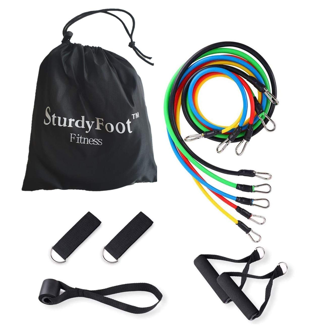 SturdyFoot 11 Piece Set Resistance Bands Workout Exercise, Pull Rope Yoga Fitness, 5 Fitness Tubes, Complete Home Gym Fitness