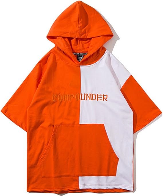 Amazon ビーロマンス ｔシャツ メンズ 半袖 パーカー かっこいい 大きいサイズ ツートン ストリート カジュアル ダンス オレンジ トレーナー パーカー 通販
