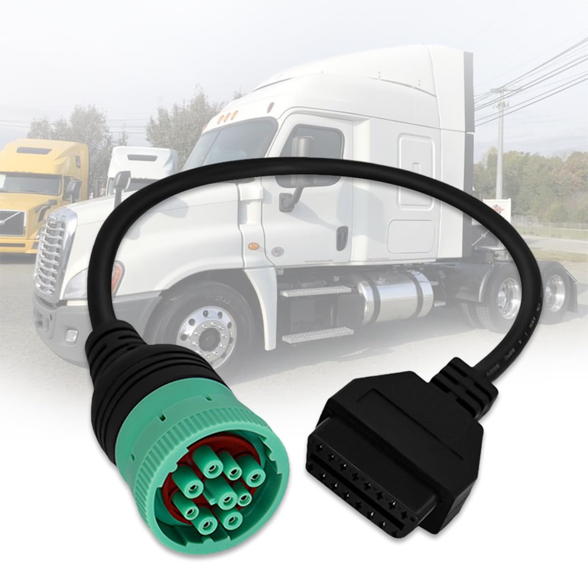 Photo 1 of AMHTDOL 9 Pin to 16 Pin OBD2 Adapter Cable for Heavy Duty Trucks and Commercial Vehicles,Type 2 Green J1939 Diagnostic Connector Plug Work with Truck OBD Diagnostic Scanner Tool