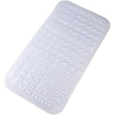 Tcbelosion Non Slip Bath Mat, Quick-Dry Bathtub Mat with Strong Suction Cups & Drain Holes, Soft PVC Bathroom Mat for Smooth Surfaces, Machine Washable, 27.5x15 Inches, Transparent