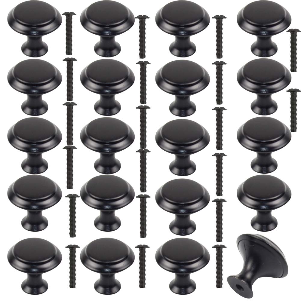 20Pcs 30mm Black Cupboard Knobs and Handles - Mushroom Drawer Pull for Kitchen Cabinet, Furniture, Wardrobes, Bathroom, Bedroom - Round With 20 Screws
