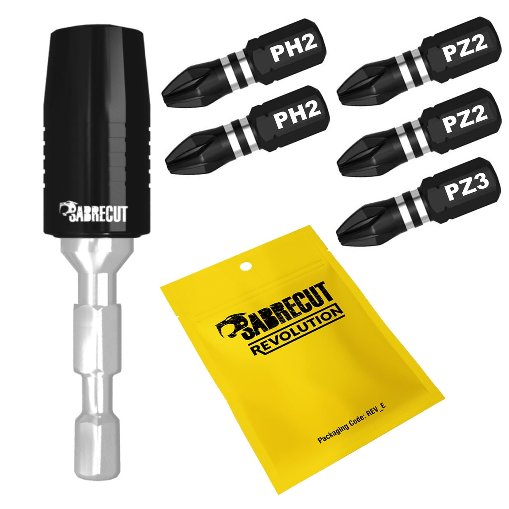 6 Piece SabreCut SCRK4 60mm Professional Magnetic Impact Bit Holder with 5 x 25mm Impact Bits PH2 PZ2 PZ3 Phillips Pozi
