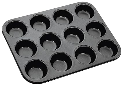 Bulfyss Outperform Premium Black Aluminium 12-Slot Cup Shape 3D Nonstick Muffin/ Cup Cake Pan / Mould - (Medium Size)