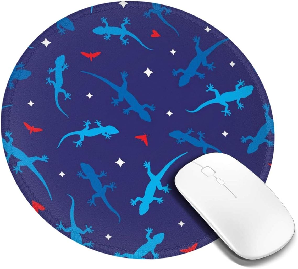 Small Round Mouse Pad 7.9X7.9inch Blue Gecko Pattern Non