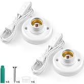 Yexiya 2 Pcs Plug-in Light Socket with on Off Switch E26/E27 | Lamp Holder Base 9.84 ft Mountable on Desktop, Wall or Ceiling, Hardware Included