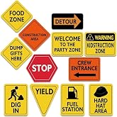 WERNNSAI 12PCS Construction Party Decorations Truck Wall Decor Road Signs | Under Construction Birthday Party Supplies, Truck Traffic Road Signs Cutouts, Baby Shower Party Favors for Boys Kids
