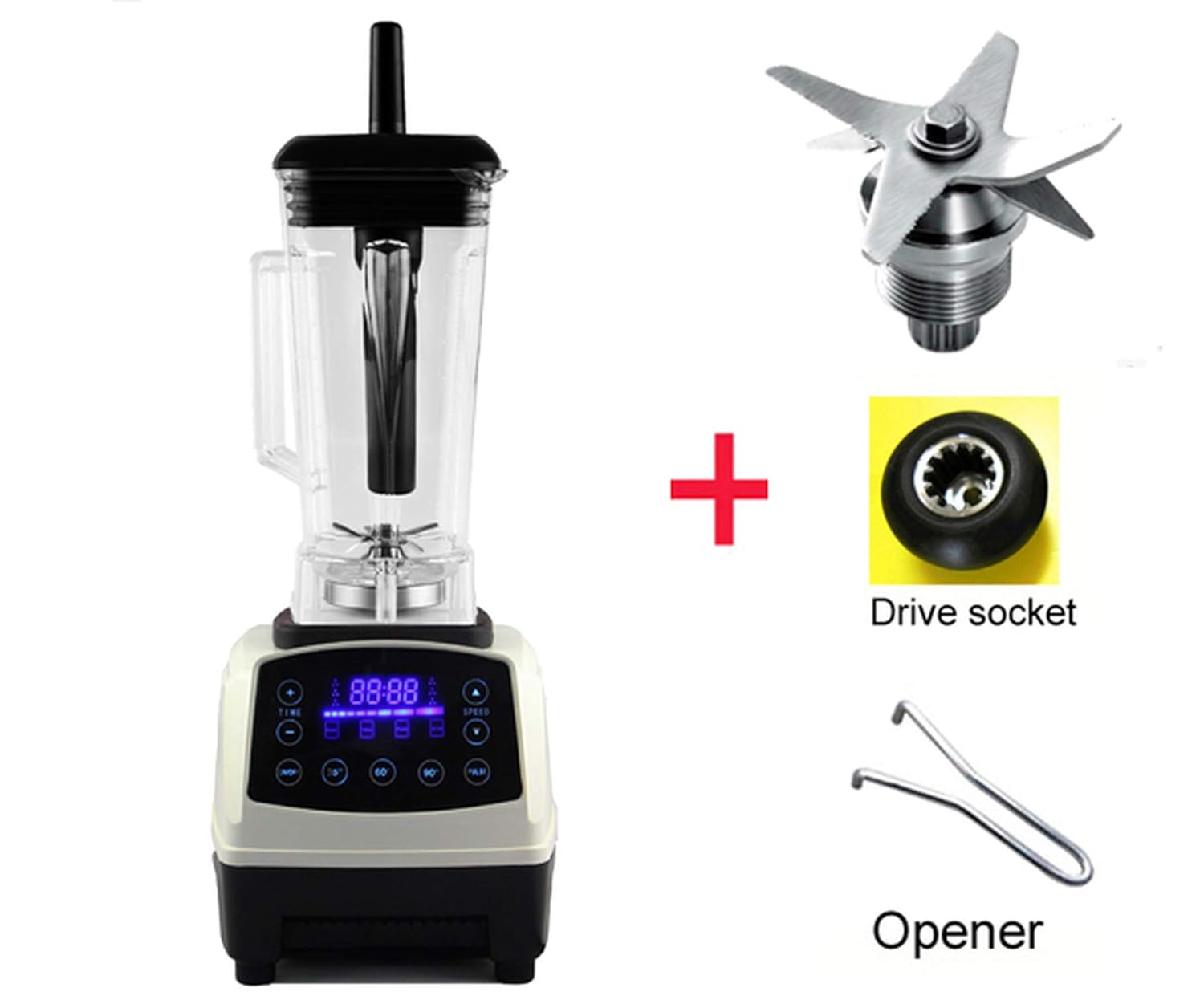 Automatic Digital Smart Timer Program 2200W Heavy Duty Power Blender Mixer Juicer Food Processor Ice Smoothie Bar Fruit,White bladedrivetool,UK Plug