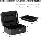 Parrency Cash Box with Money Tray Key Lock 7.87 x 6.89 x 3.70 inches Black view 3