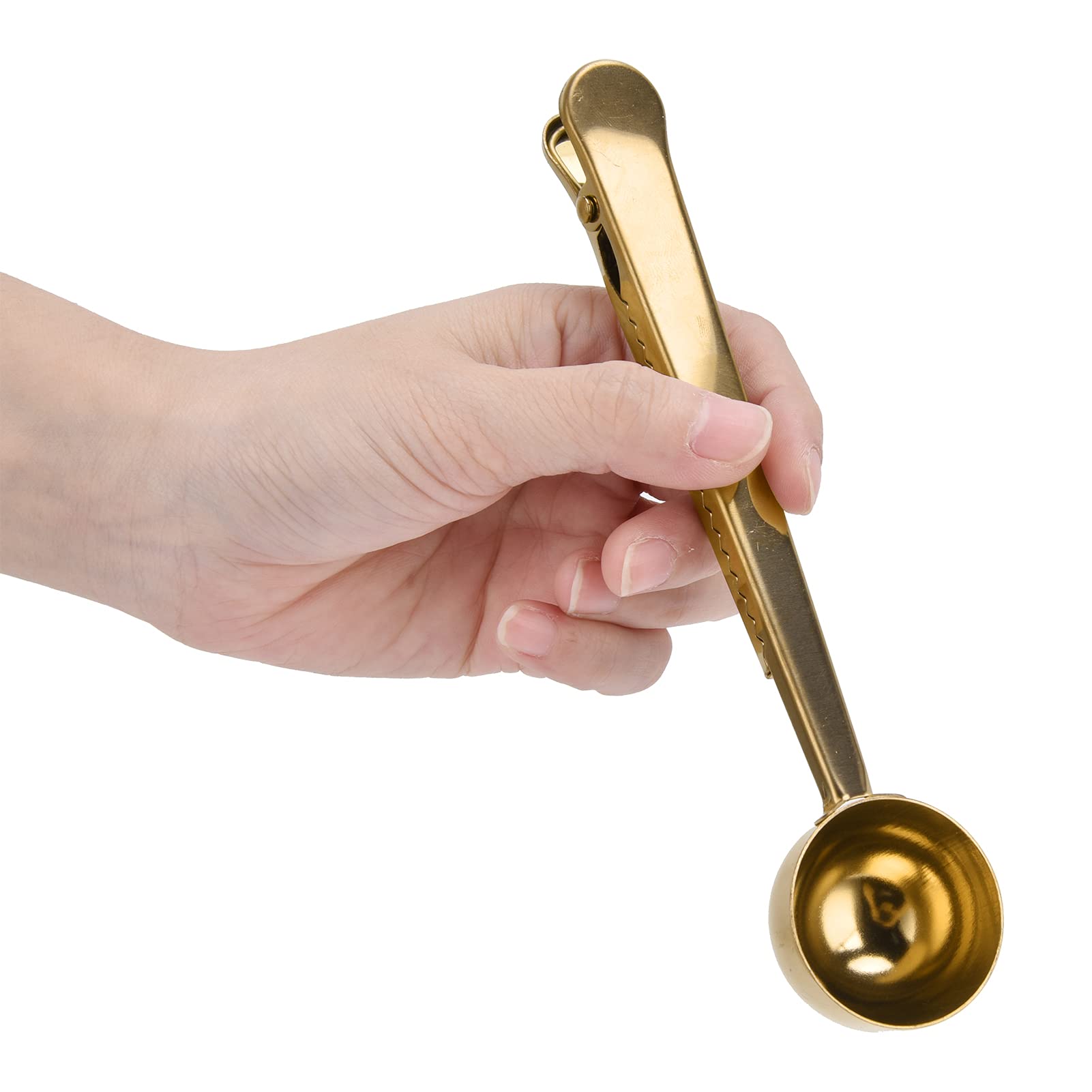 Stainless Steel Coffee Clip Spoon,Multifunctional Milk Powder Measuring Spoon,Used for Coffee Spoons,Bag Holders,or Measuring Coffee,Tea,Protein Powder,Milk Powder and Sealed Snack Bags(Gold)