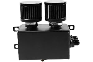POSENG Universal Aluminum AN10 1.2L Twin Baffle Dual Filter Engine Oil Catch Can Tank With 2 Air Filters Oil Catch Reservoir Tank Can Breather Kit Black