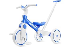 YGJT 5 in 1 Tricycle for Toddlers 1-3, Toddler Balance Bike with Parent Steering Push Handle and Removable Pedal, Kids Trike Baby Toys for 1 2 3 Year Old Boys Girls, Birthday Gifts(Blue)