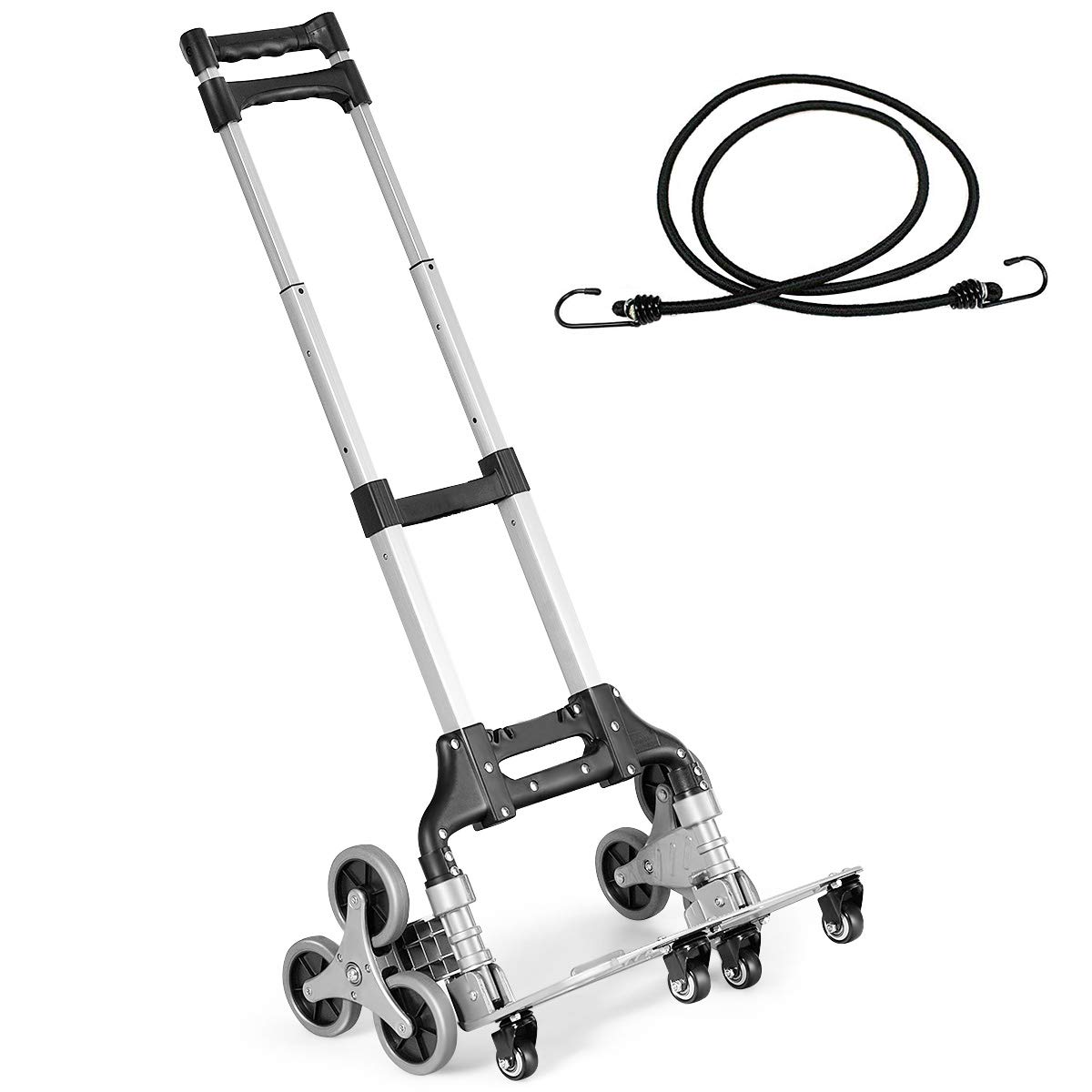 Goplus Stair Climbing Cart, All Terrain Stair Climbing Hand Truck with Bungee Cord, Portable