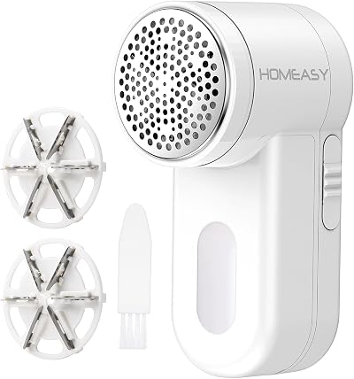 HOMEASY Fabric Shaver Portable Lint Remover 2 Speed 6-Leaf Blades White