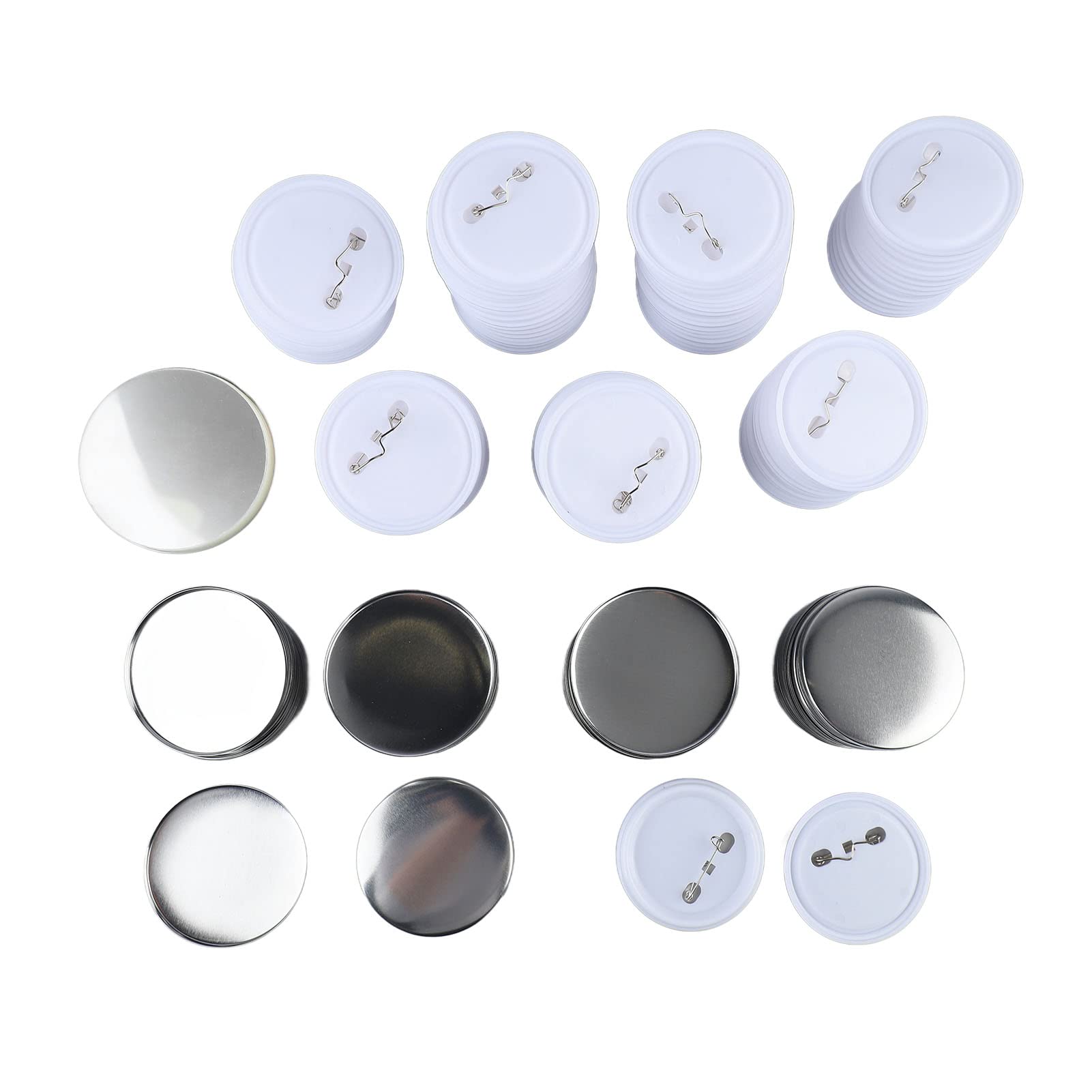 Jenngaoo 100 Set Pinback Button Parts, 58mm Button Making Supplies Round Badge Blank Button Pins, Includes Plastic Bottom, Metal Cover, Protective Film