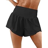 Fisoew Womens Running Shorts Workout Elastic High Waisted Loose Fit 2 in 1 Gym Yoga Biker Shorts