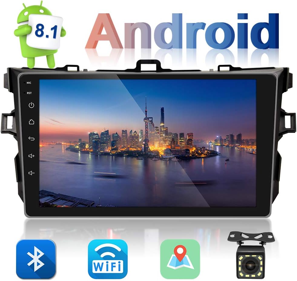 UNITOPSCI Car Stereo Android 8.1 Navigation Stereo for Toyota Corolla 2006-2012 Double Din Car Radio 9'' HD Touch Screen 1G 16G GPS Navigation WiFi Bluetooth FM Radio USB Mirror Link + Backup Camera
