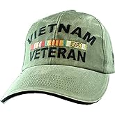 US Vietnam Veteran Logo Embroidered Hat - Green Adjustable Closure Cap