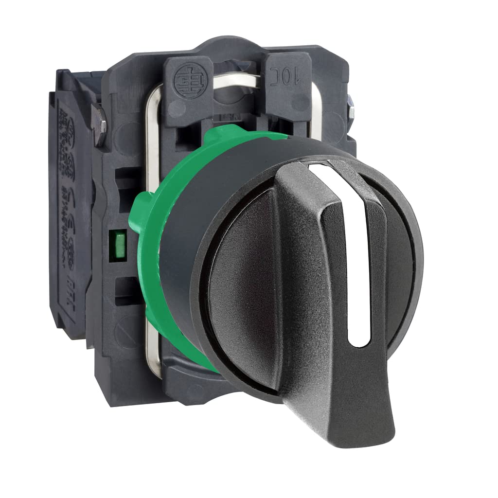 Schneider Electric Harmony XB5 - Selector Switch, Plastic, 3 Positions, Stays Put, Standard handle, 2NO, 22 mm Mount, XB5AD33, Black