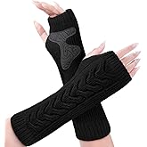 Jökulríki Womens Arm Warmers Fingerless Gloves Cable Knit Fleece Lined Warm Half Finger Mitten with Thumb Hole