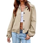 Yousify Womens Cropped Bomber Jackets Button Down Lapel Collar Coats Adjustable Waist Trench Coat Outerwear with Pockets