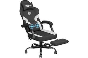 HAPGIFTㅤ HapGIFT Gaming Chair, Computer Chair with Massage Lumbar Support, Ergonomic Gaming Chair with Footrest, High Back Adjustable Technical Fabric Chair with Headrest, Gamer Chair for Adults (Black-White)
