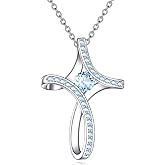 AINFQY Cross Necklace for Women 925 Sterling Silver Birthstone Necklace Sideways Cross Necklace Birthstone Jewelry Gifts