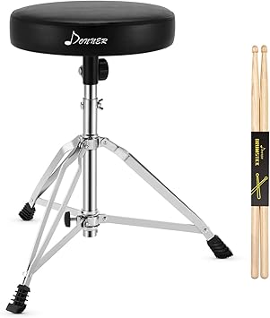 Donner Drum Throne Set, Padded Seat Height Adjustable Drum Stools for Adult and Kids, 5A Drumsticks Included