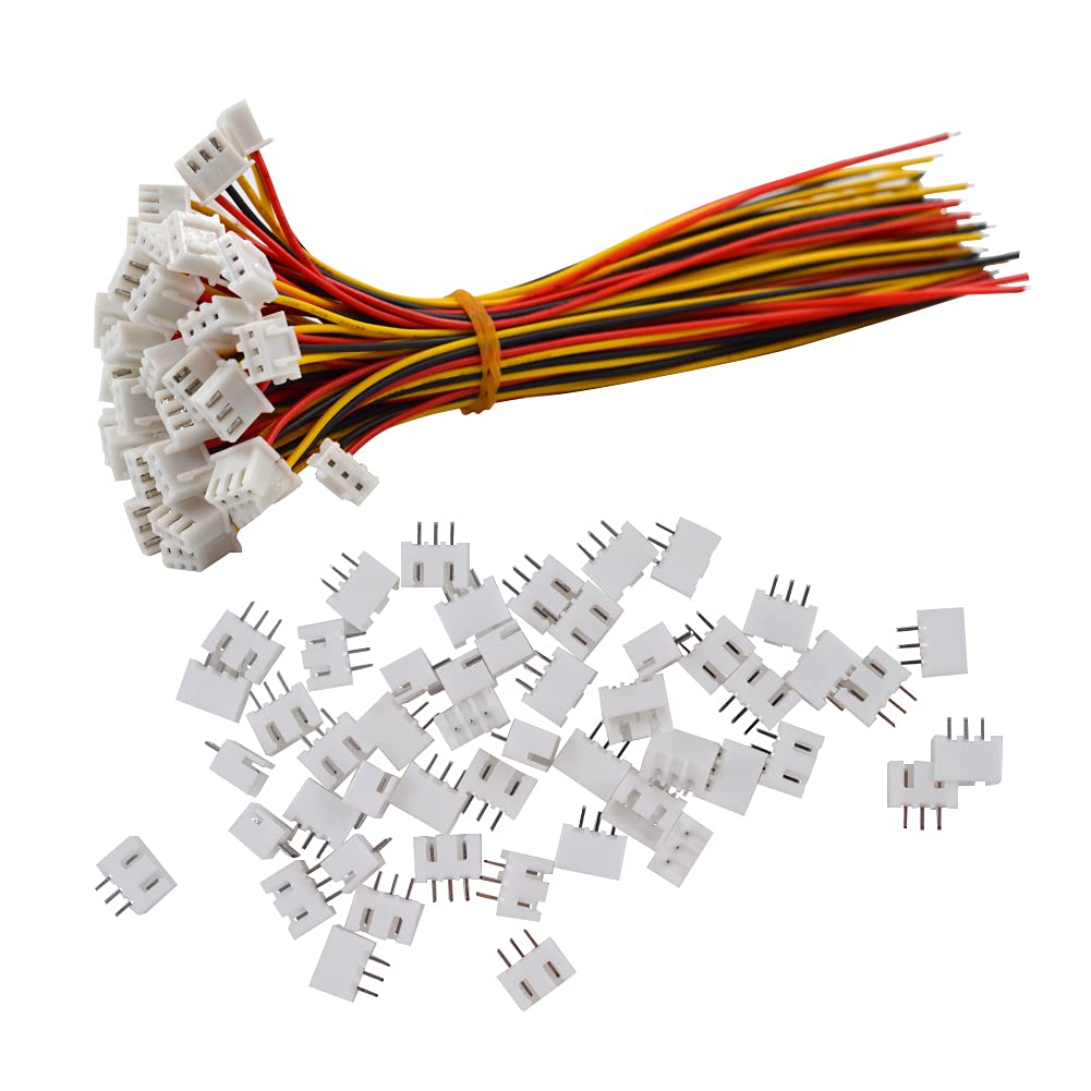 YIXISI 50 Pairs Mini Micro JST-XH 2.54mm 3-Pin Connector Plug with Wires Cables 15cm