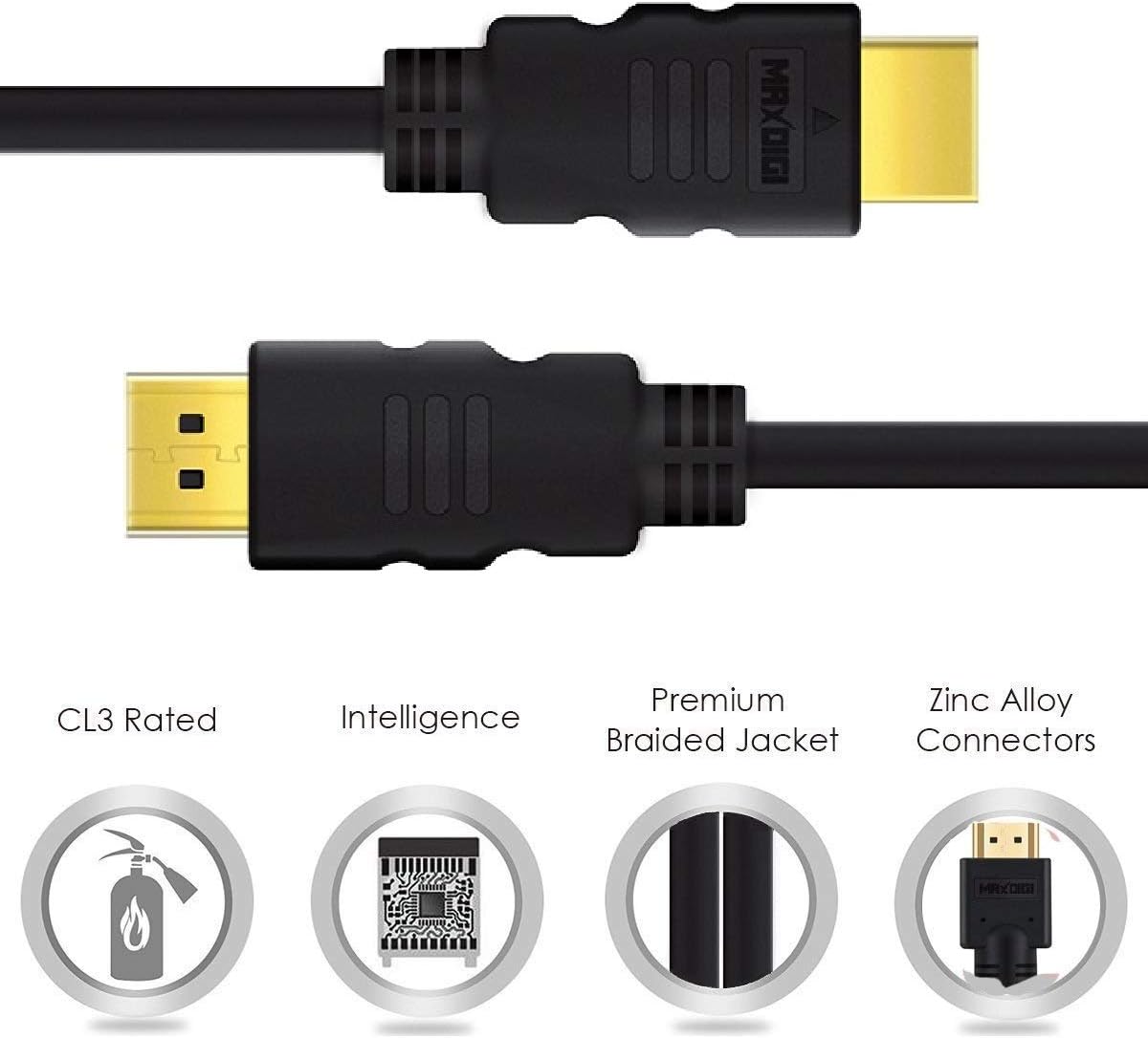MAXDIGI HDMI to HDMI Cable 2m 24K Gold Connectors Ideal for Sky HD HDTV, BLU-RAY, PS3, PS4, XBOX, WII U, Philips HMP2000 - Image 3