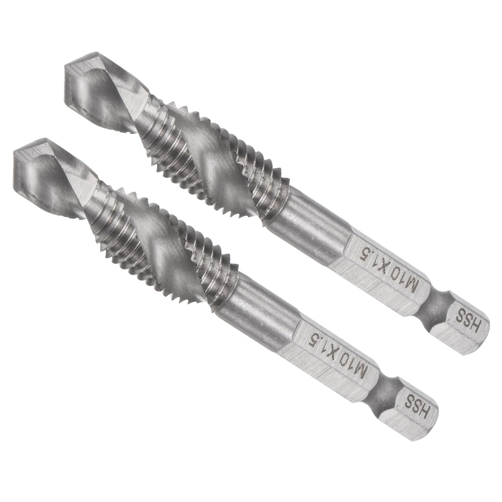 CoCud Combination Drill Tap Bit, M10 x 1.5 Thread Size 1/4" Shank, 4341 Uncoated High Speed Steel Long Tools - (Applications: for Aluminum Stainless Steel Plastic Long), 2-Pieces