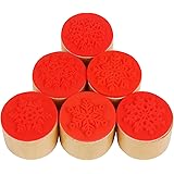 KIMOBER 6pcs Round Wooden Rubber Stamps with Snowflake Pattern for Scrapbooking and DIY Craft Card Making