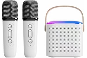 MICVISTA Wireless Bluetooth Karaoke Microphone for All Smartphones, Portable Bluetooth Karaoke Speaker with 2 Wireless handheled Microphones for Home Party, Birthday Gifts for Girls Boys Kids Adults (White)