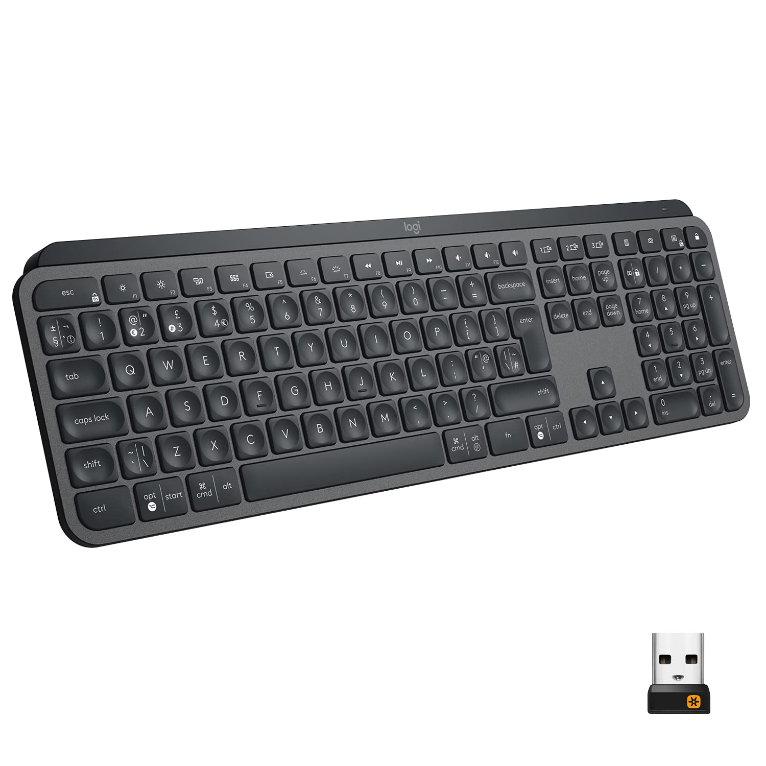 Logitech MX Keys Advanced Wireless Illuminated Keyboard, Tactile responsive Typing, Backlighting, Bluetooth, USB-C, Apple MacOS, Microsoft Windows, Linux, Ios, Android, Metal build Graphite