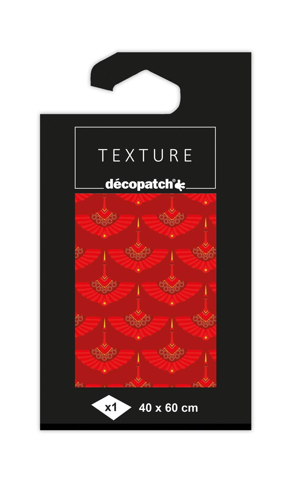 Décopatch - Ref TD815C - Texture Collection - Red & Gold Oriental Fans Pattern - Contains 1 Sheet of 40 x 60cm Textured Paper, Foil Printing for Metallic Effects — image 1