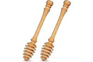 BITBAT Beech Wooden Honey Dipper Sticks Set of 2, 7.1 Inch Wooden Honey Spoons for Honey Jar, Perfect Honey Stirring Tool, Unique Honey Sticks for Tea, Kitchen and Wedding Favors